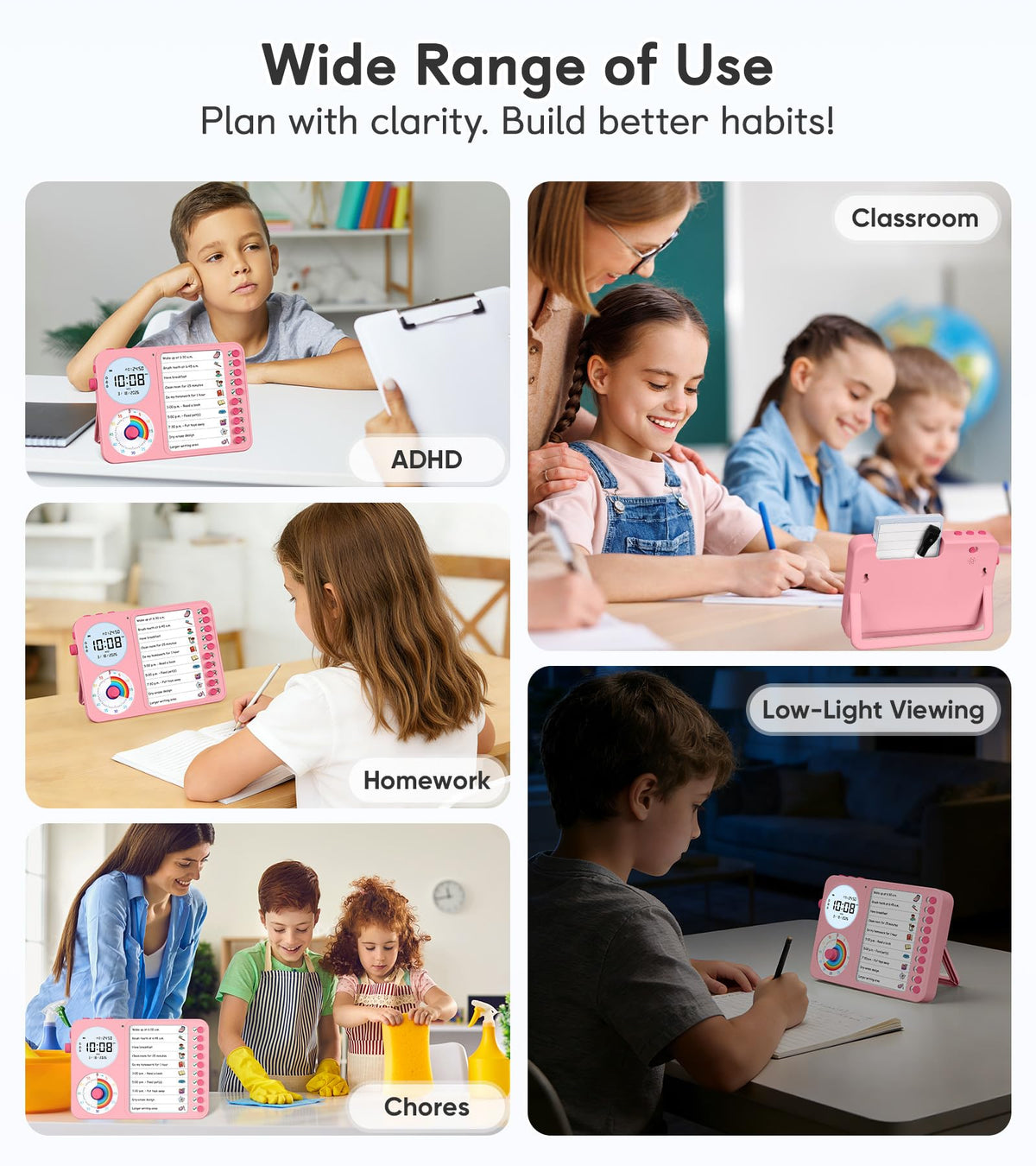 3-in-1 Visual Timer & ADHD Tool for Kids – ADHD Task Timer for Adults with Visual Schedule, Chore Chart & Planning Board for Home, School, Classroom, Work (White)