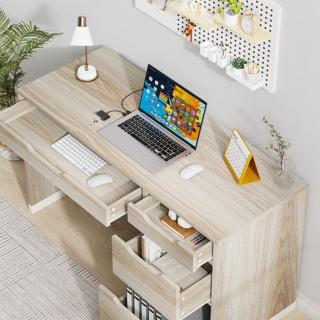MaverickFurni White Desk with Drawers, 48 Inch Small Computer Desk