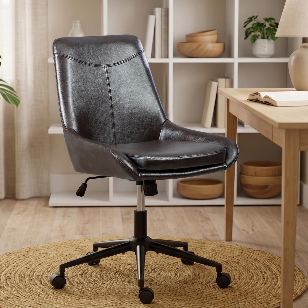 EGSEAT Adjustable Armless Linen Study Chair, Blue