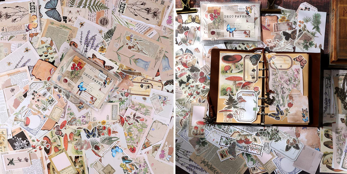 Draupnir 200pcs Vintage Junk Journal Supplies,Scrapbook Supplies Scrapbooking Paper and Stickers Ephemera For Art Aesthetic Journaling Kit Collage(Art)