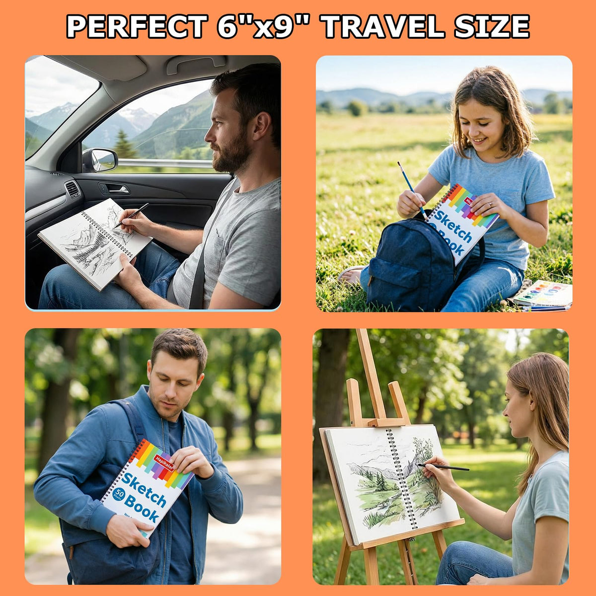 9" x 12" Sketch Book, 2-Pack 50 Sheets Spiral Bound Art Sketchbook Notebook