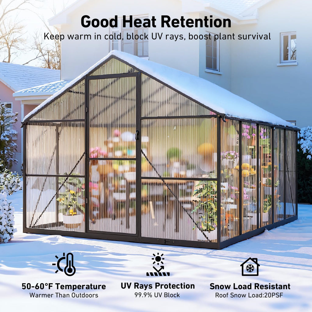 Windproof Tunnel Greenhouse with Thermometer (Multiple Sizes)