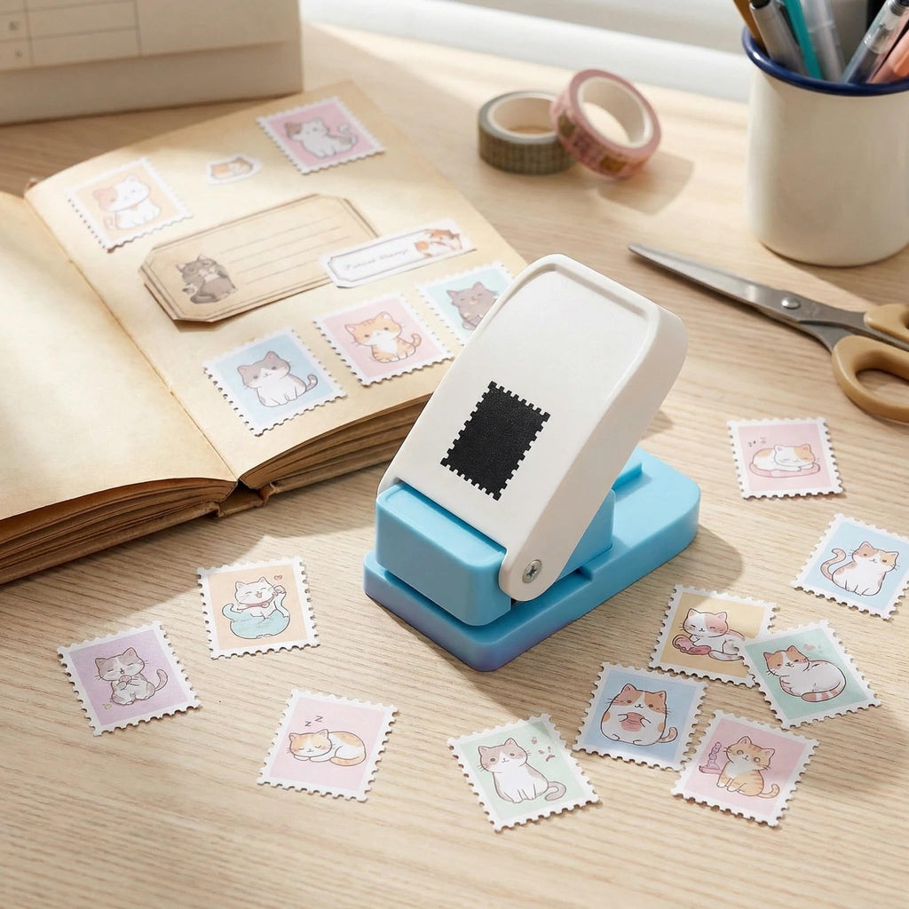 Stamp Punch, 1.5 * 1.5inch Square Stamp Puncher Postage Stamps Punches, Stamps Shaped Paper Punch, Lever Paper Punches for Crafting,Craft Cutter Hole Puncher for Scrapbooking Journaling Card Making