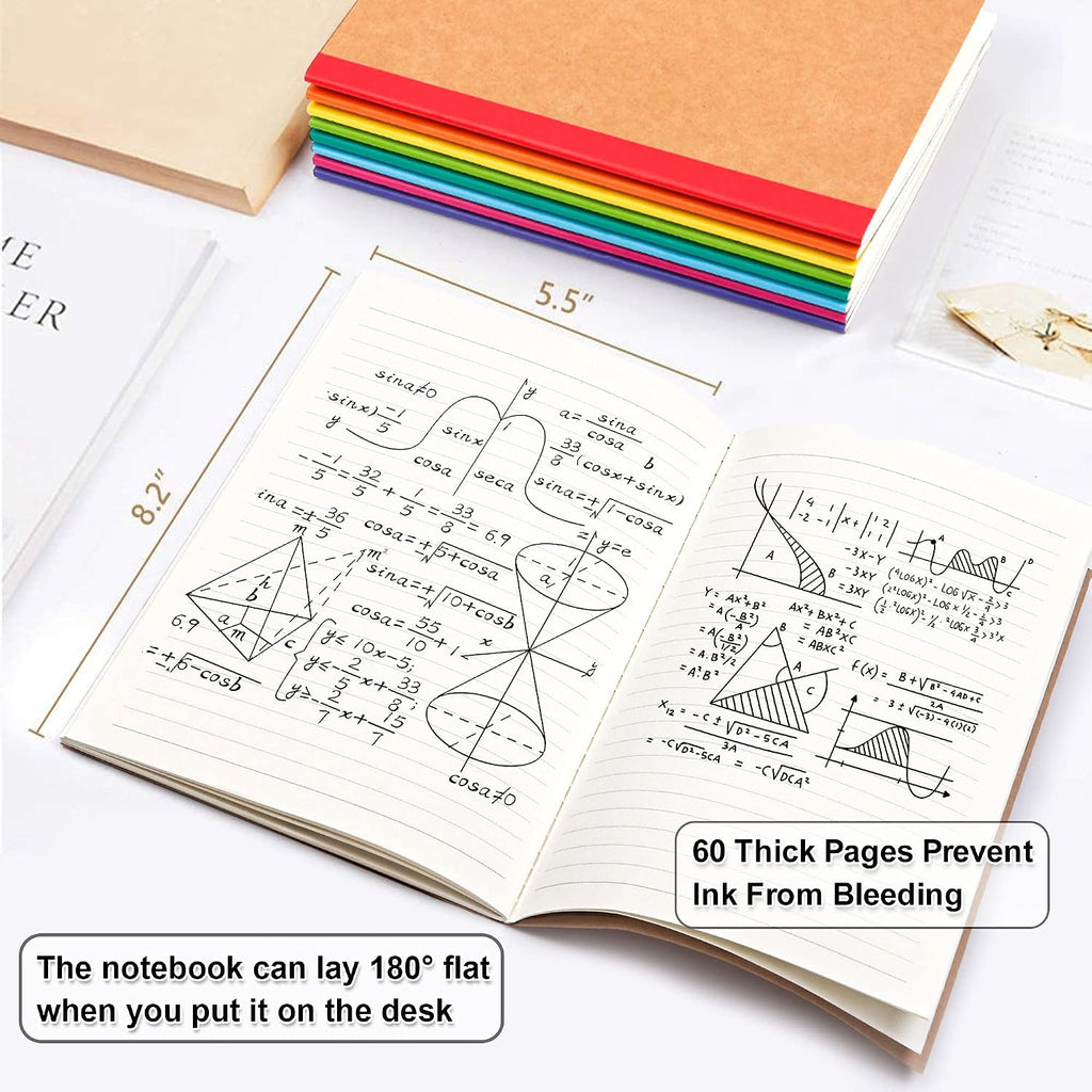 Feela 56-Pack A5 Kraft Notebooks – 60 Pages, Lined | Rainbow Spine Bulk Journal Set for Classrooms & Junk Journaling