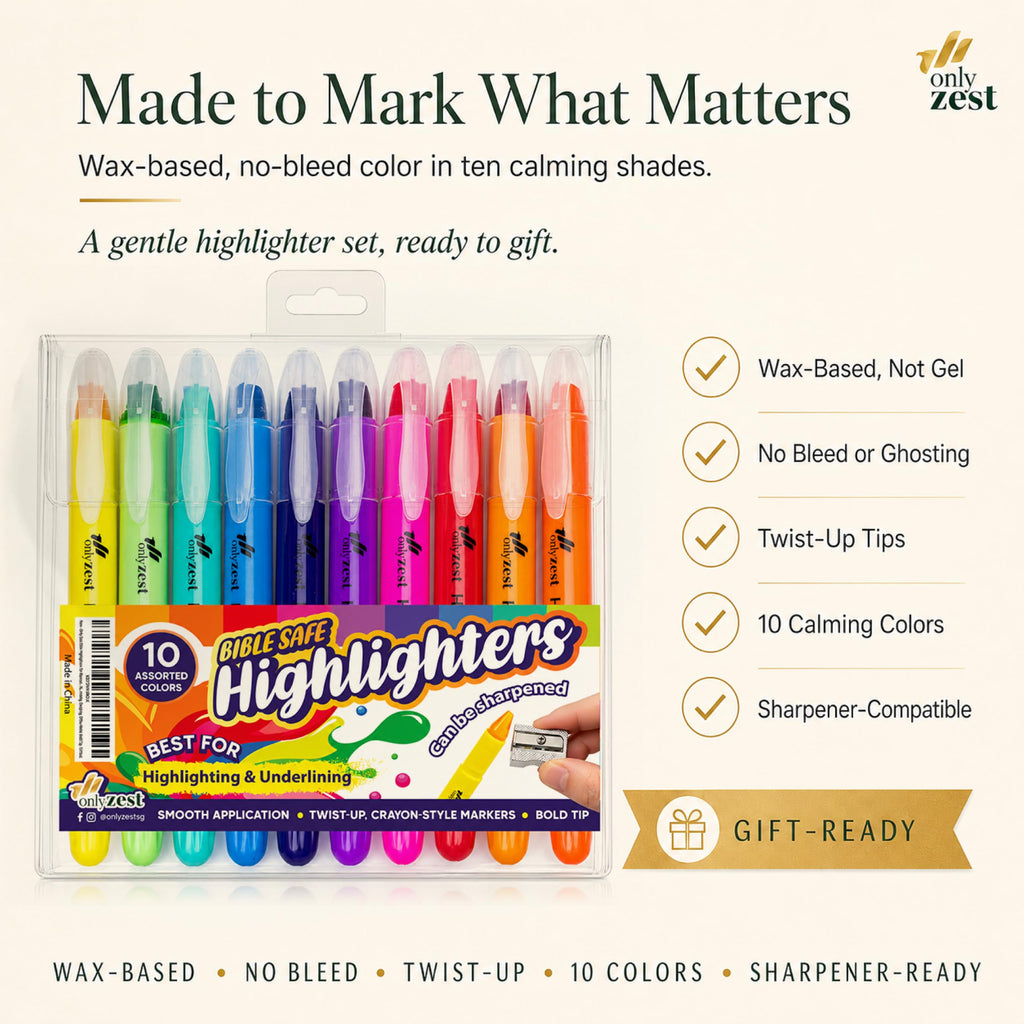 10 Pack Bible Safe Highlighters - Pastel Color, Wax Highlighters
