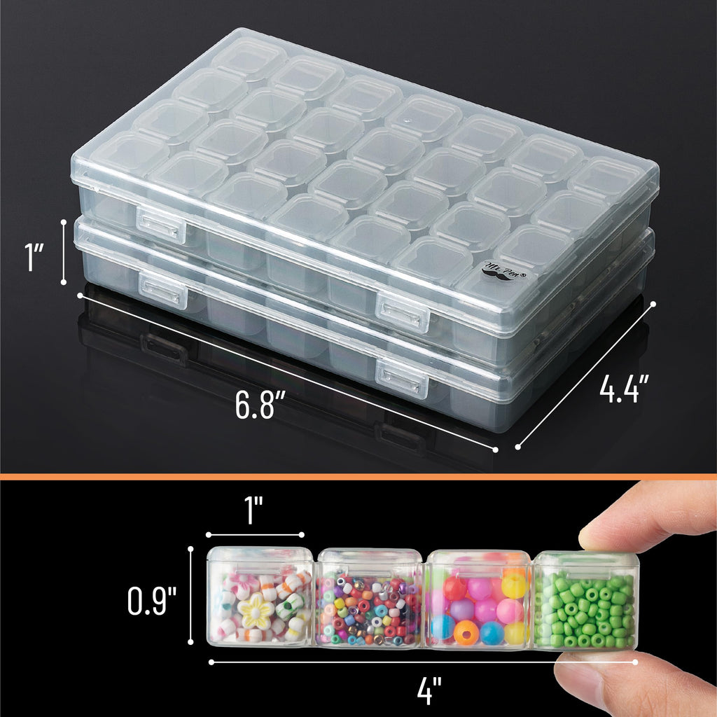 Mr. Pen- Bead Storage Containers, 28 Grids, 2 Pack, Clear White