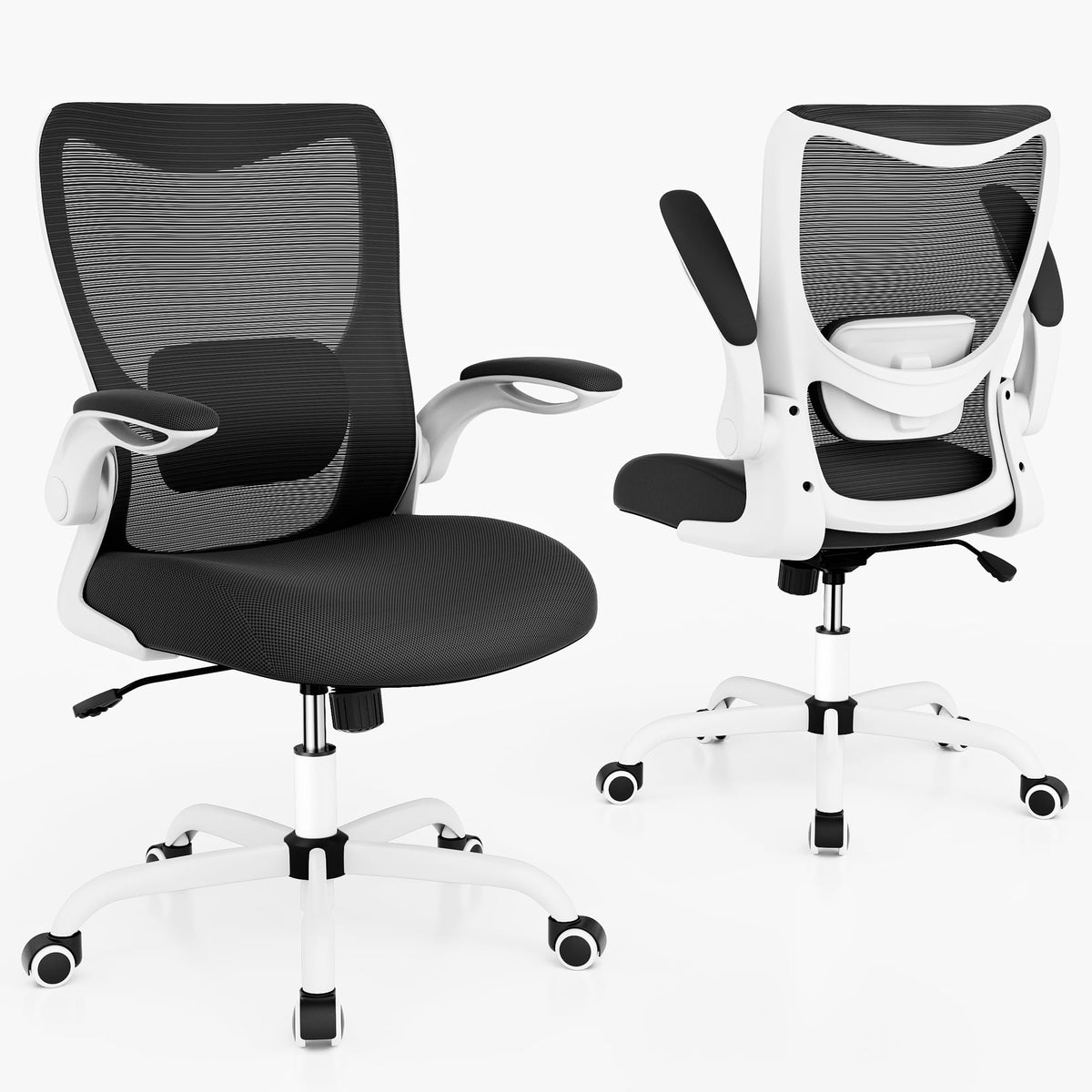MUXX.STIL Office Chair, Ergonomic Desk Chair with Adjustable Lumbar Support and Flip up Armrest, Breathable Mesh Computer Chair for Home Office, Khaki
