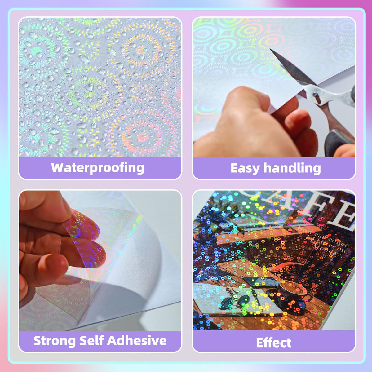 36 Sheets Holographic Laminating Sheets Clear Self Adhesive Sticker Paper