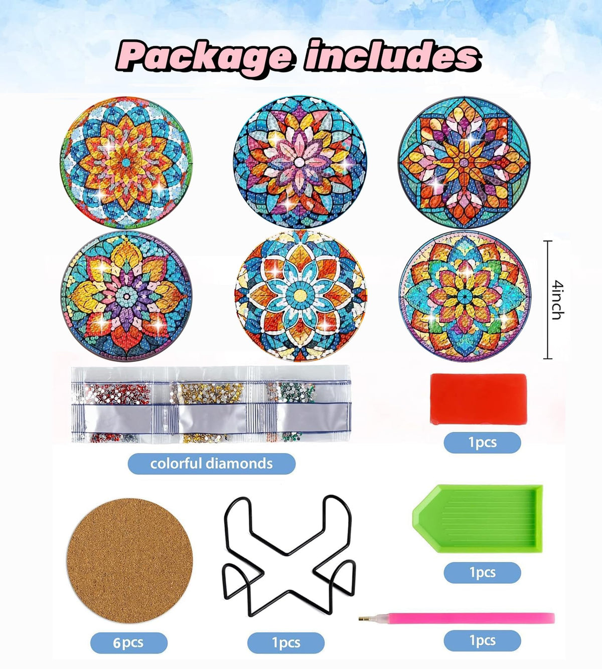 Puraikcmi 8PCs Diamond Paintings Coasters Kits Set, Funny Cat Diamond Art Coasters with Holder, DIY Crafts Diamond Art Kits Adult Craft Diamond Dots Gift