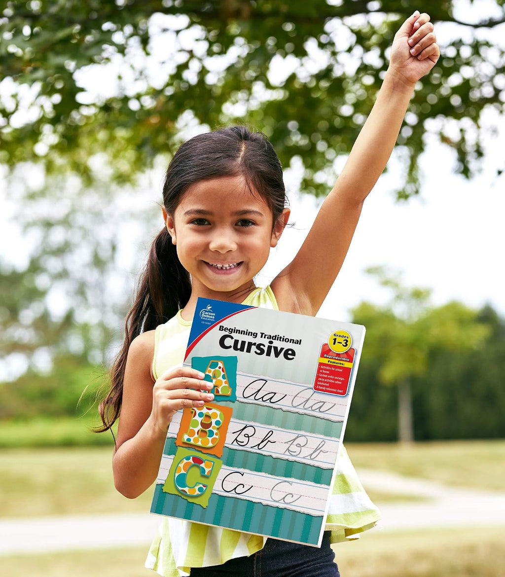 Carson Dellosa Grades 1-3 Beginning Traditional Cursive Handwriting Workbook, Writing Book With Dry Erase Number and Letter Tracing Activities, Classroom or Homeschool Curriculum