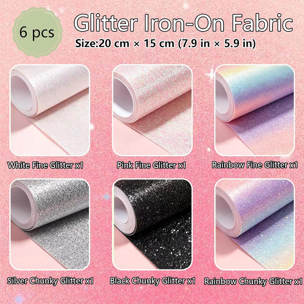 6 Sheets Rainbow Glitter Iron Paper for Perler Beads 7.8x6 Inch