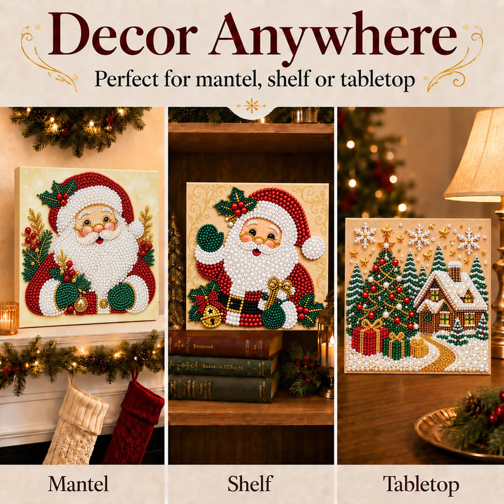 6 PCS DIY Pearl Diamond Art Kits for Adults, Wooden Christmas Ornaments