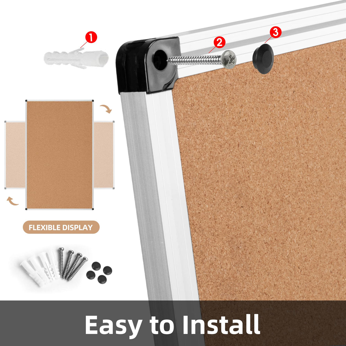 Board2by Foldable Cork Bulletin Board, 48 × 36 Inches (K–12)