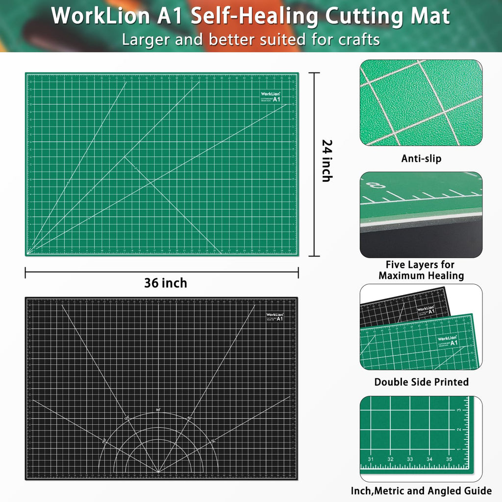 WORKLION 12" x 18" Art Self Healing PVC Cutting Mat, Double Sided, Gridded Rotary Cutting Board for Craft, Fabric, Quilting, Sewing, Scrapbooking Project……