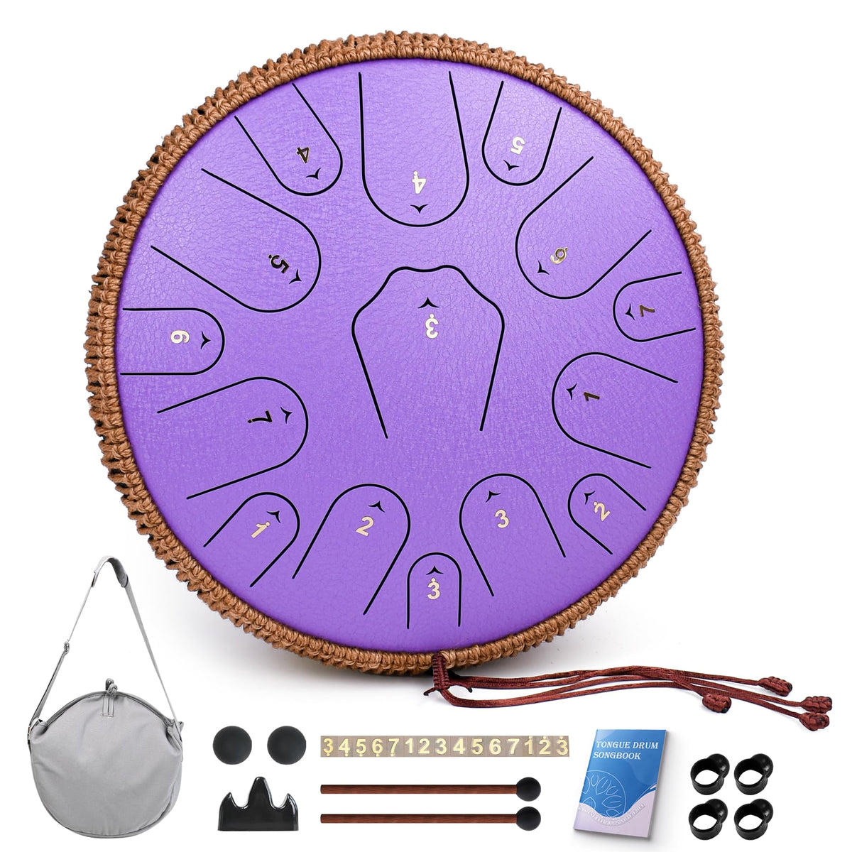 QingShi 14" Steel Tongue Drum — 15-Note C Major Hand Pan with Accessories