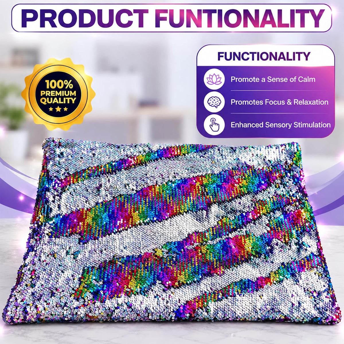 Kids Weighted Lap Pad, 5 lb with Reversible Sequin Sensory Fabric