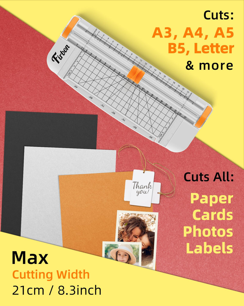 Firbon A5 Paper Cutter, Small Straight Paper Trimmer with Side Ruler