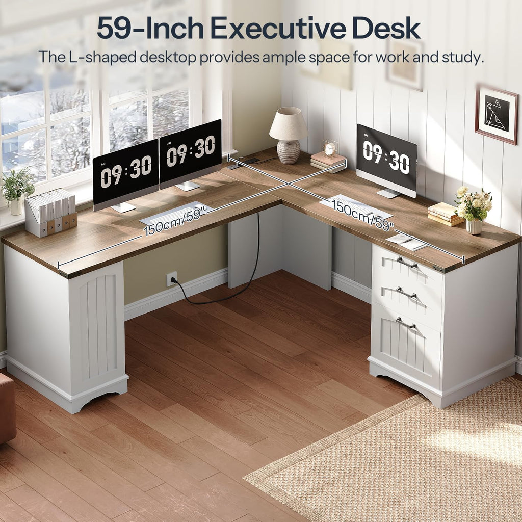 HOOBRO 59-Inch L-Shaped Student Desk with Storage