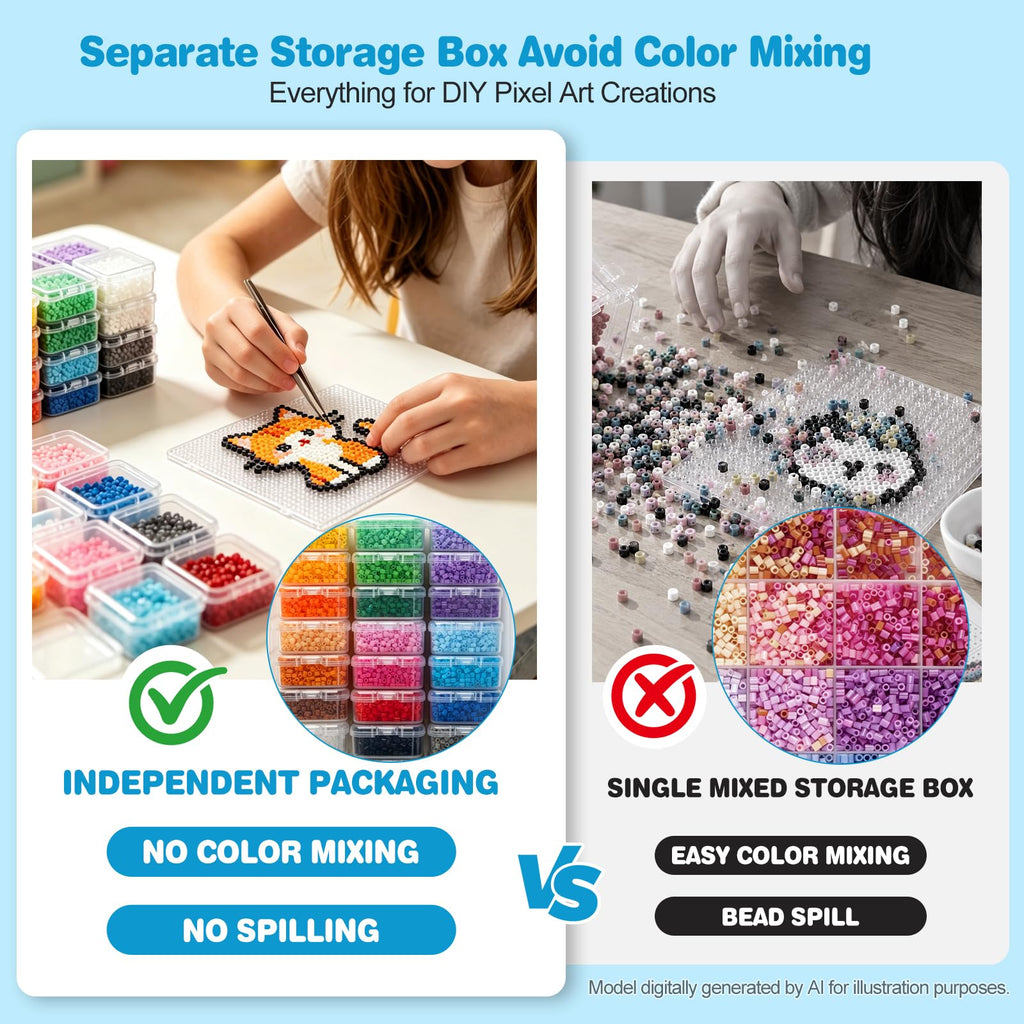 48-Color 2.6mm Fuse Beads Kit, 48,000 Mini Beads for Pixel Art DIY