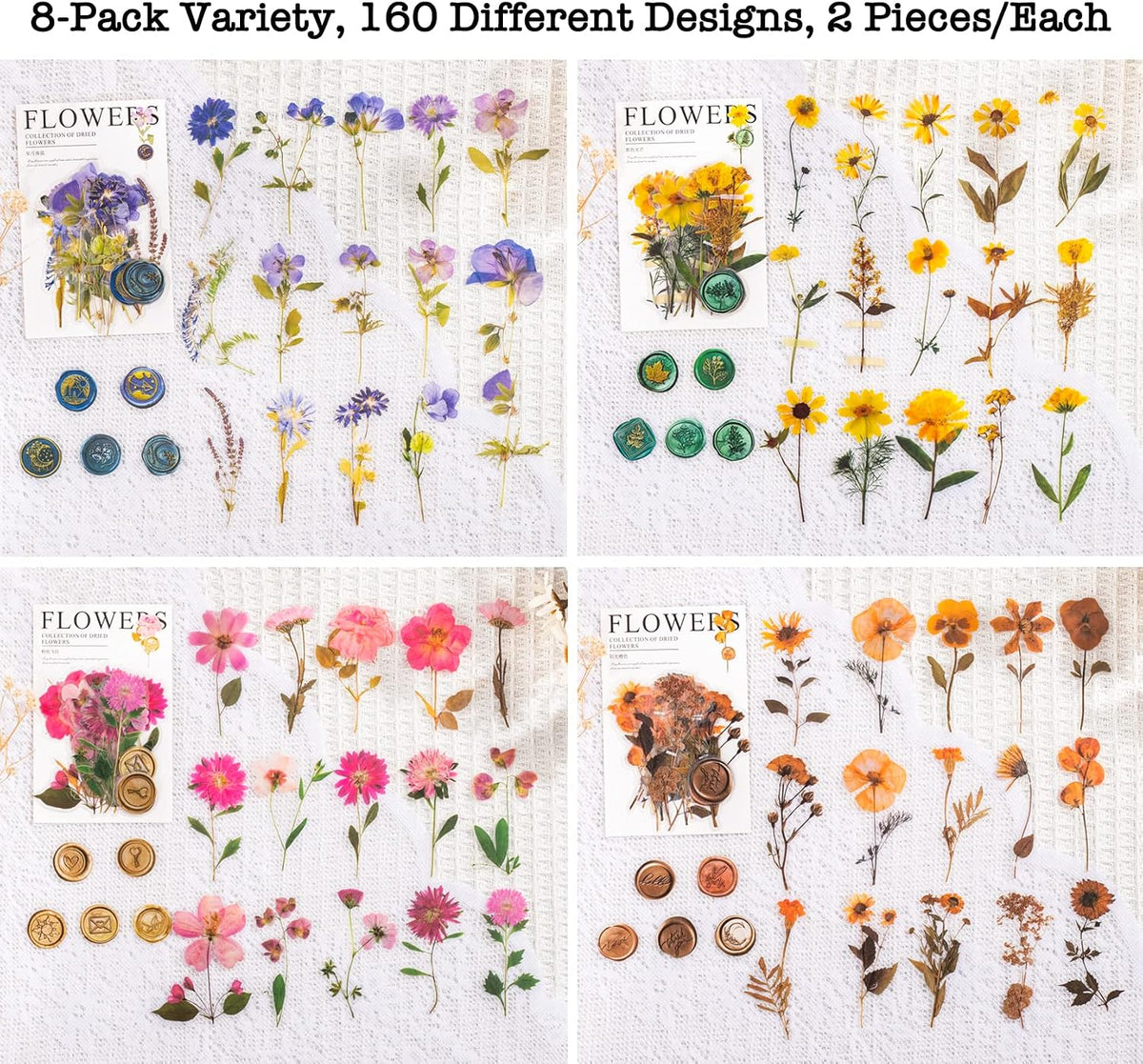 Knaid Pressed Flower Themed Stickers Set (320 Pieces) Dried Flowers Resin Stickers Decals Floral Botanical Journaling Stickers for Scrapbook Supplies Junk Journal Bullet Journal Planner Laptops