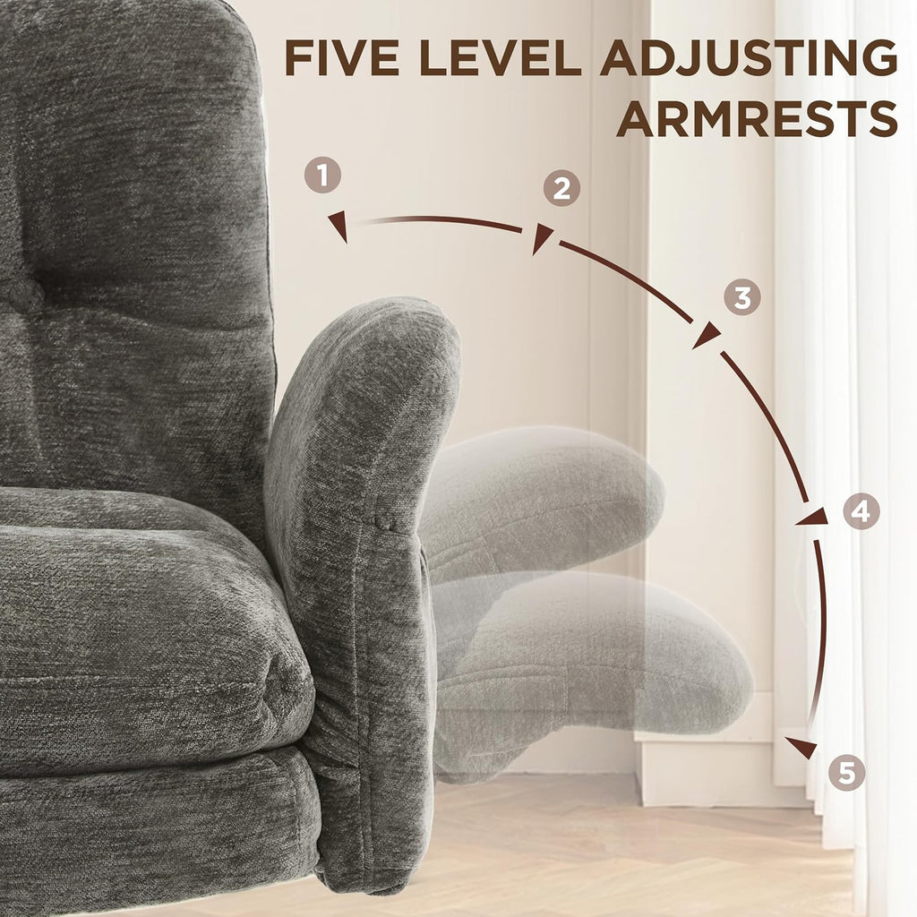 FiveWillowise Cross Legged Office Chair with Flip-up Arms&Hight Back,Grey