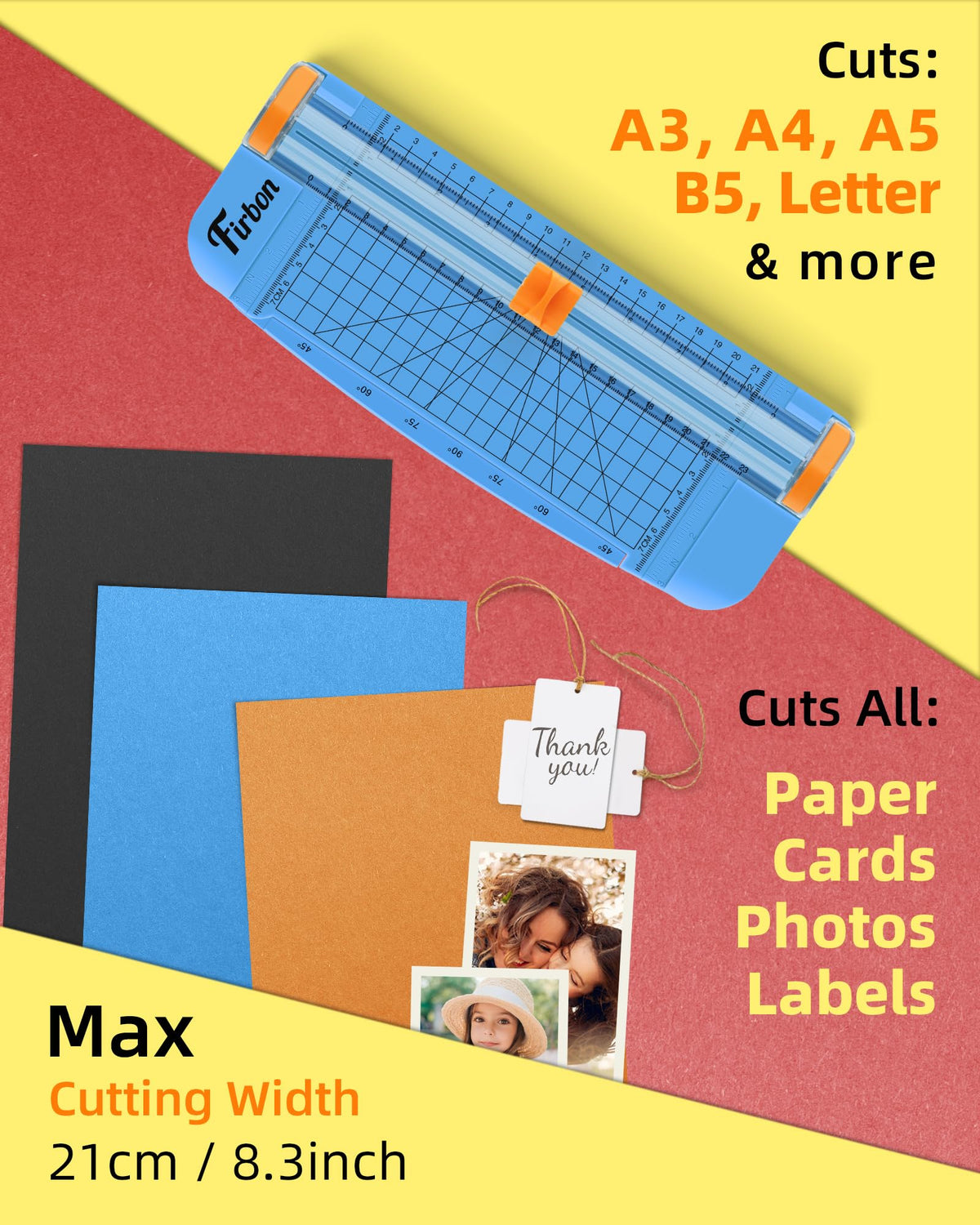 Firbon A5 Paper Cutter, Small Straight Paper Trimmer with Side Ruler