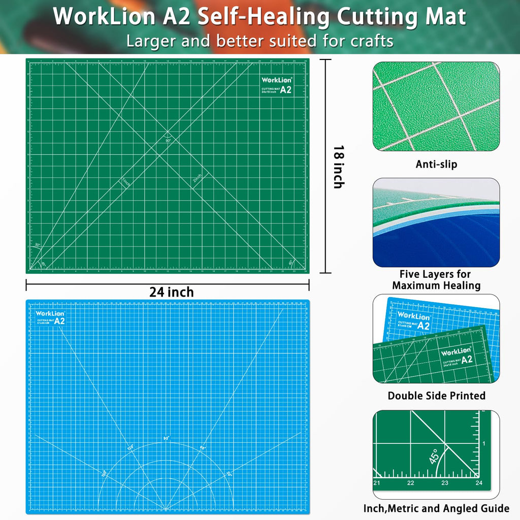 WORKLION 12" x 18" Art Self Healing PVC Cutting Mat, Double Sided, Gridded Rotary Cutting Board for Craft, Fabric, Quilting, Sewing, Scrapbooking Project……