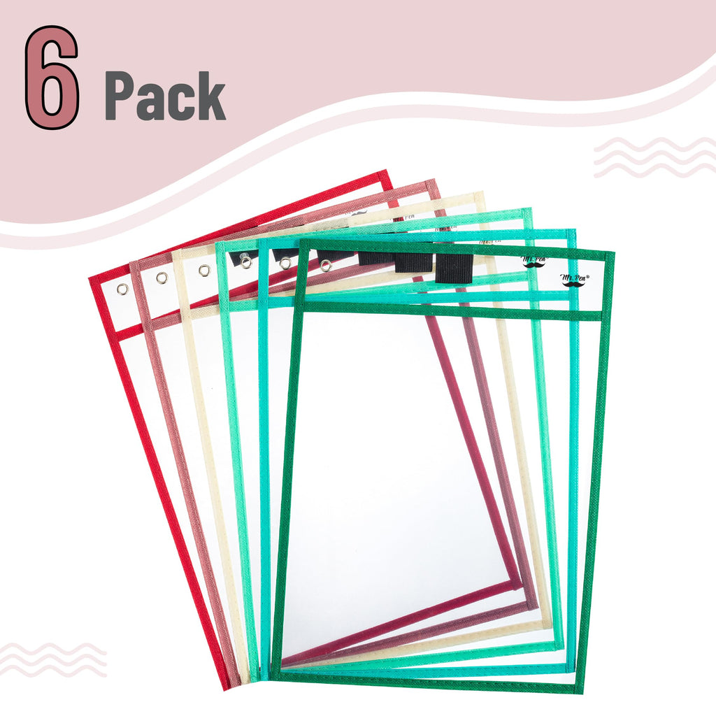 Mr. Pen- Reusable Dry Erase Pocket Sleeves, 10" x 14", 6 Pack, Colorful