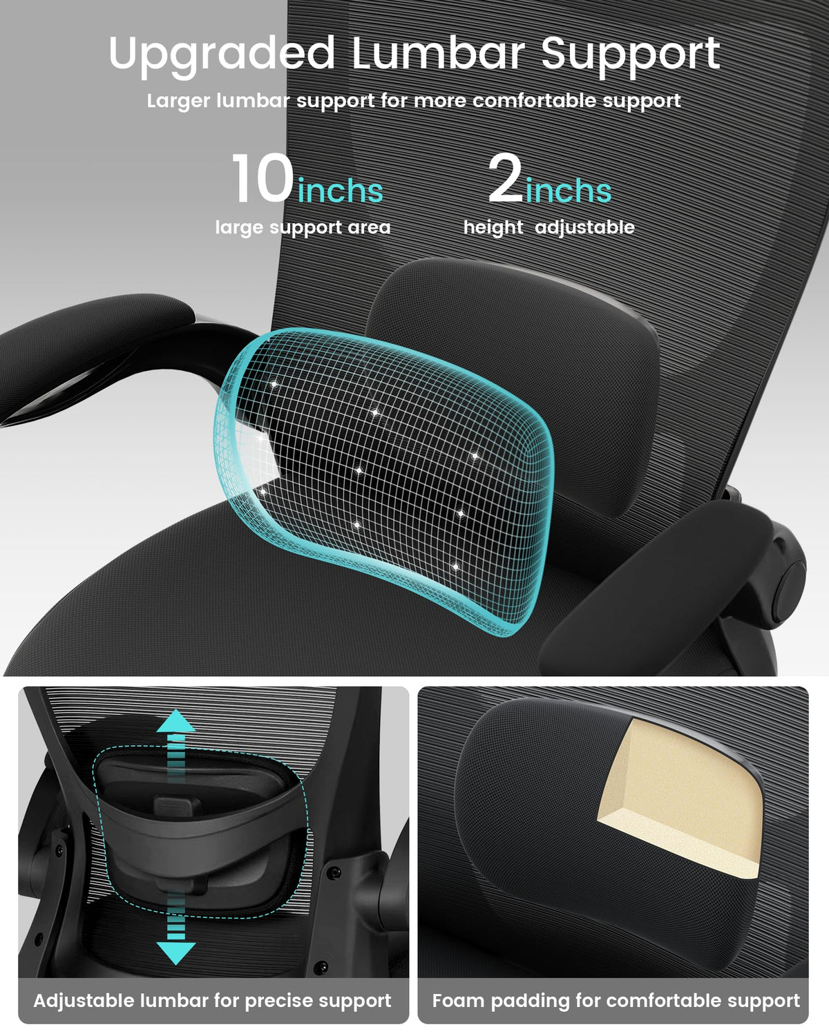 MUXX.STIL Office Chair, Ergonomic Desk Chair with Adjustable Lumbar Support and Flip up Armrest, Breathable Mesh Computer Chair for Home Office, Khaki