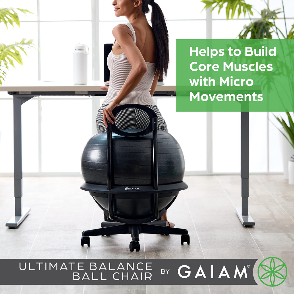 Gaiam Classic Balance Ball Chair – Ergonomic Stability Chair for Desk & Office | Yoga Ball Seat with Base, Air Pump, & Exercise Guide | Improves Posture & Core Strength (300 lb Capacity)