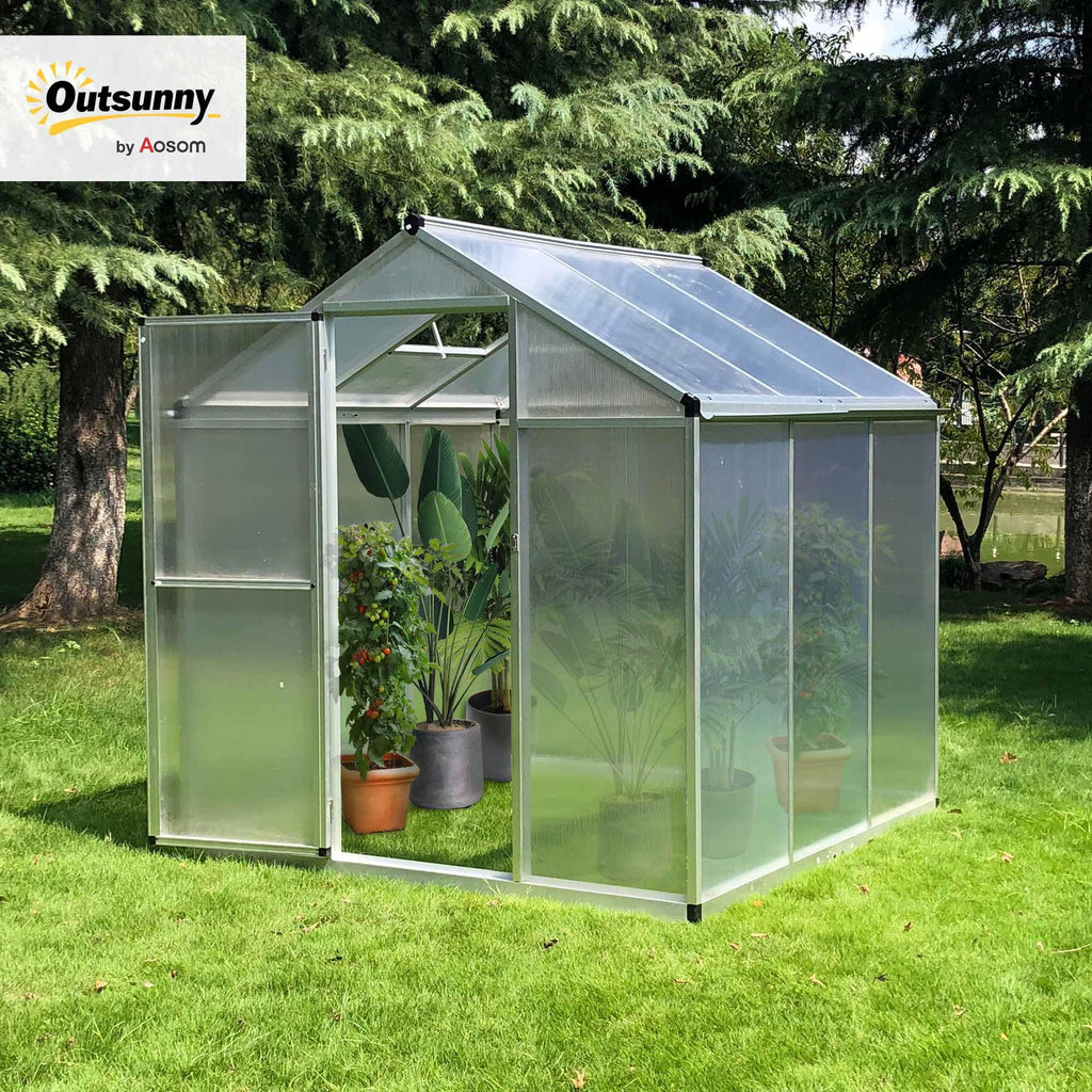 Outsunny Polycarbonate Greenhouse, Up to 60 Sq Ft (4 ft × 6 ft to 10 ft × 6 ft)