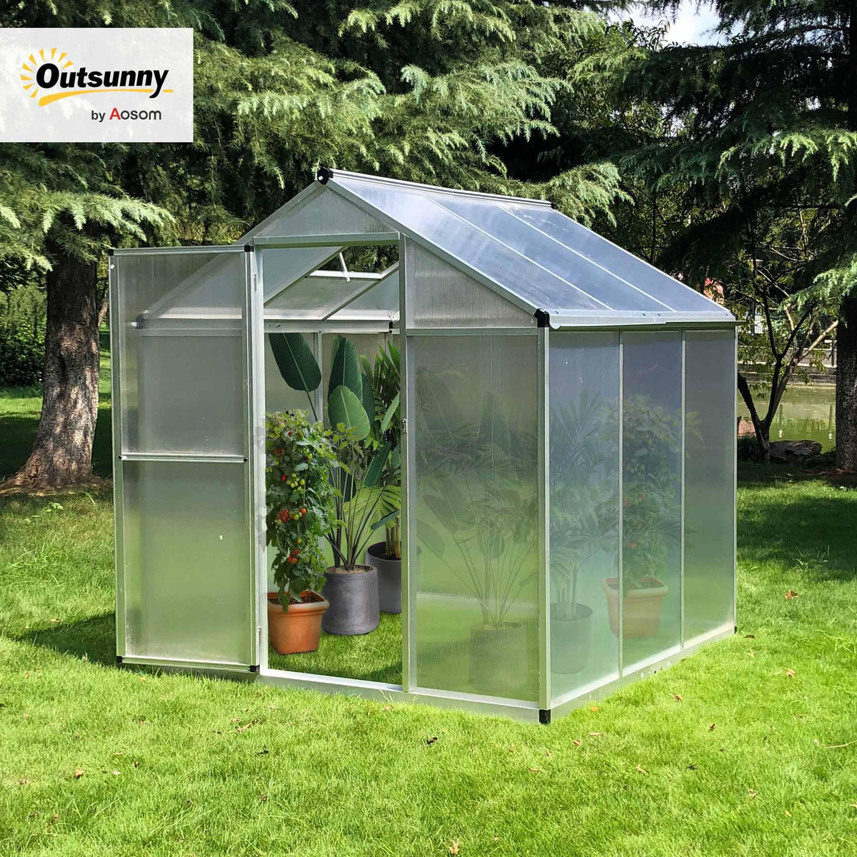 Outsunny Polycarbonate Greenhouse, Up to 60 Sq Ft (4 ft × 6 ft to 10 ft × 6 ft)