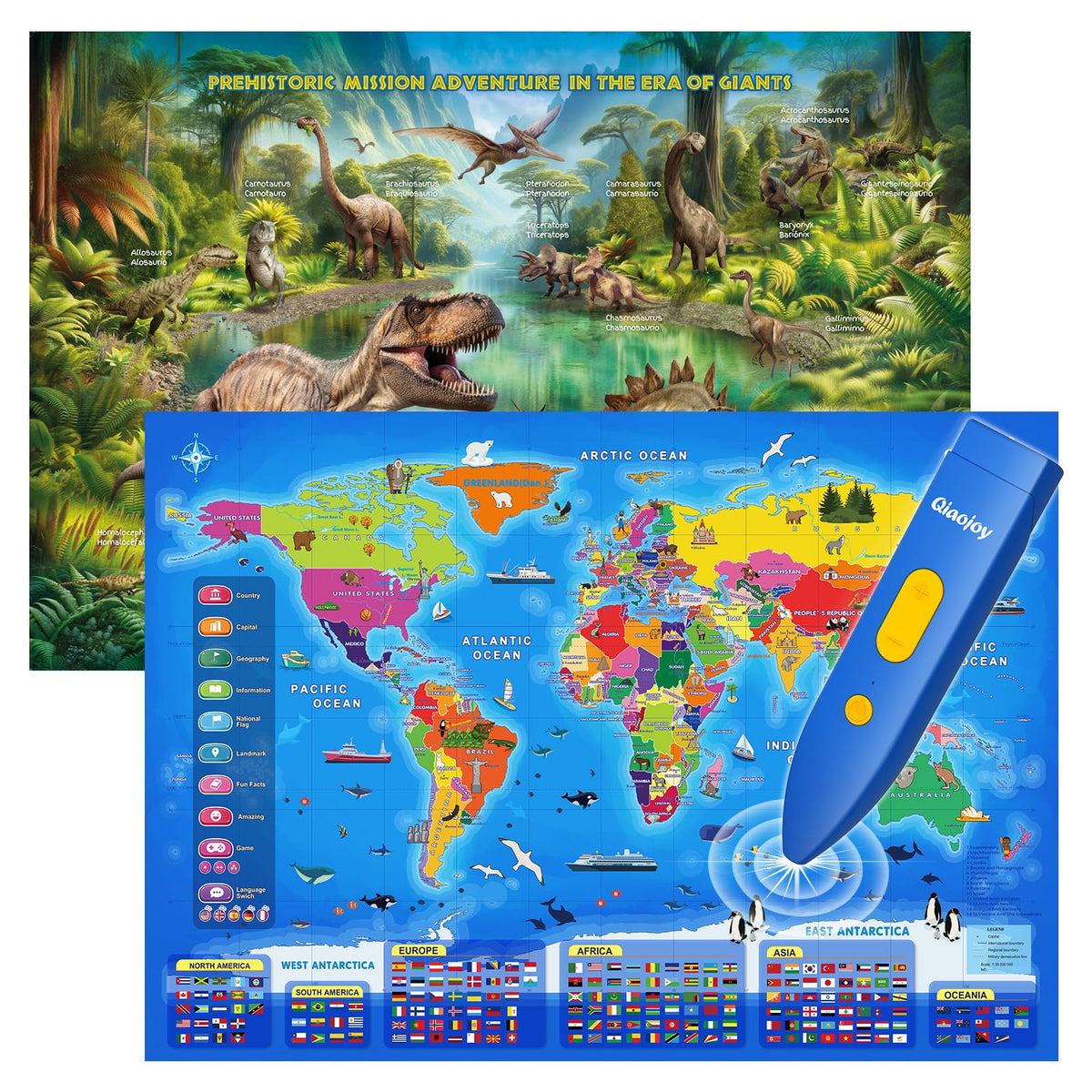 Qiaojoy Bilingual Interactive World Map for Kids Learning Educational Toy