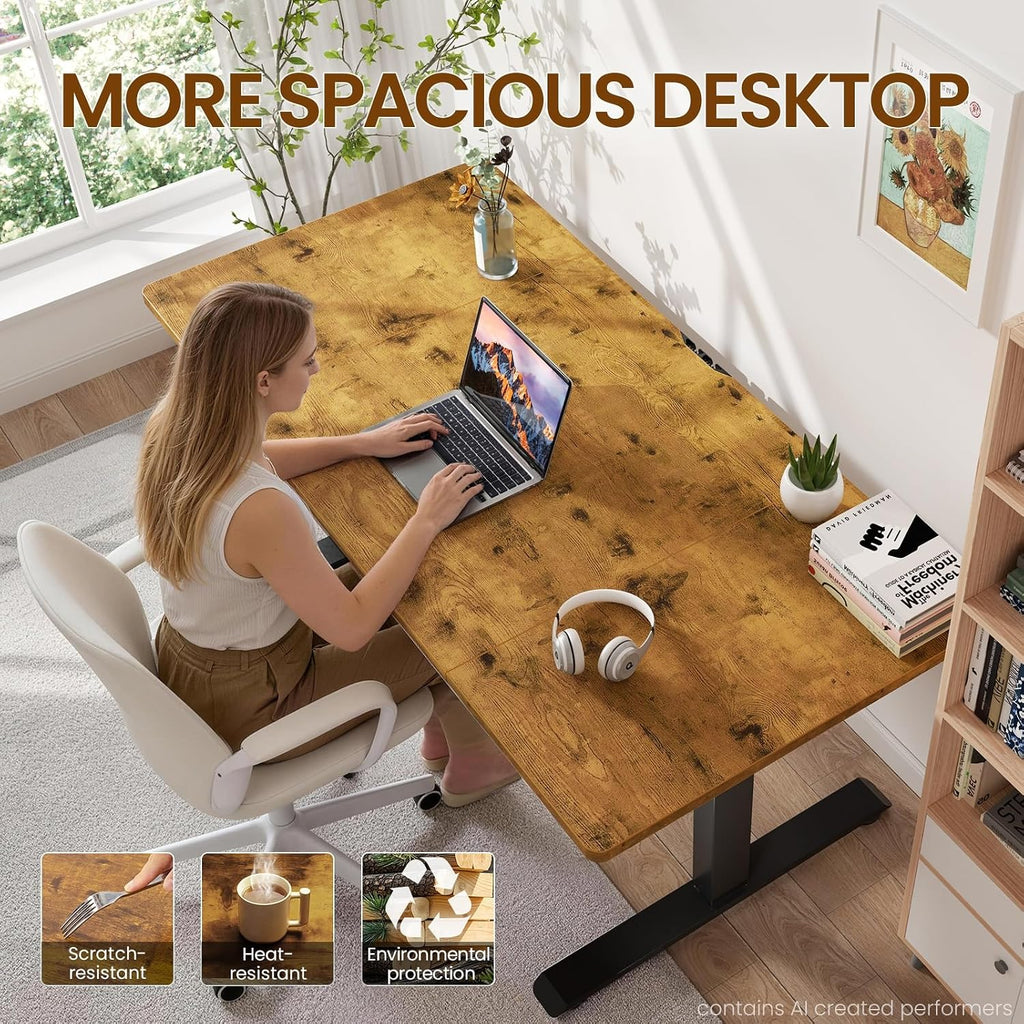 Veken 63"x28" Wider Large Standing Desk, Electric Height Adjustable, Brown