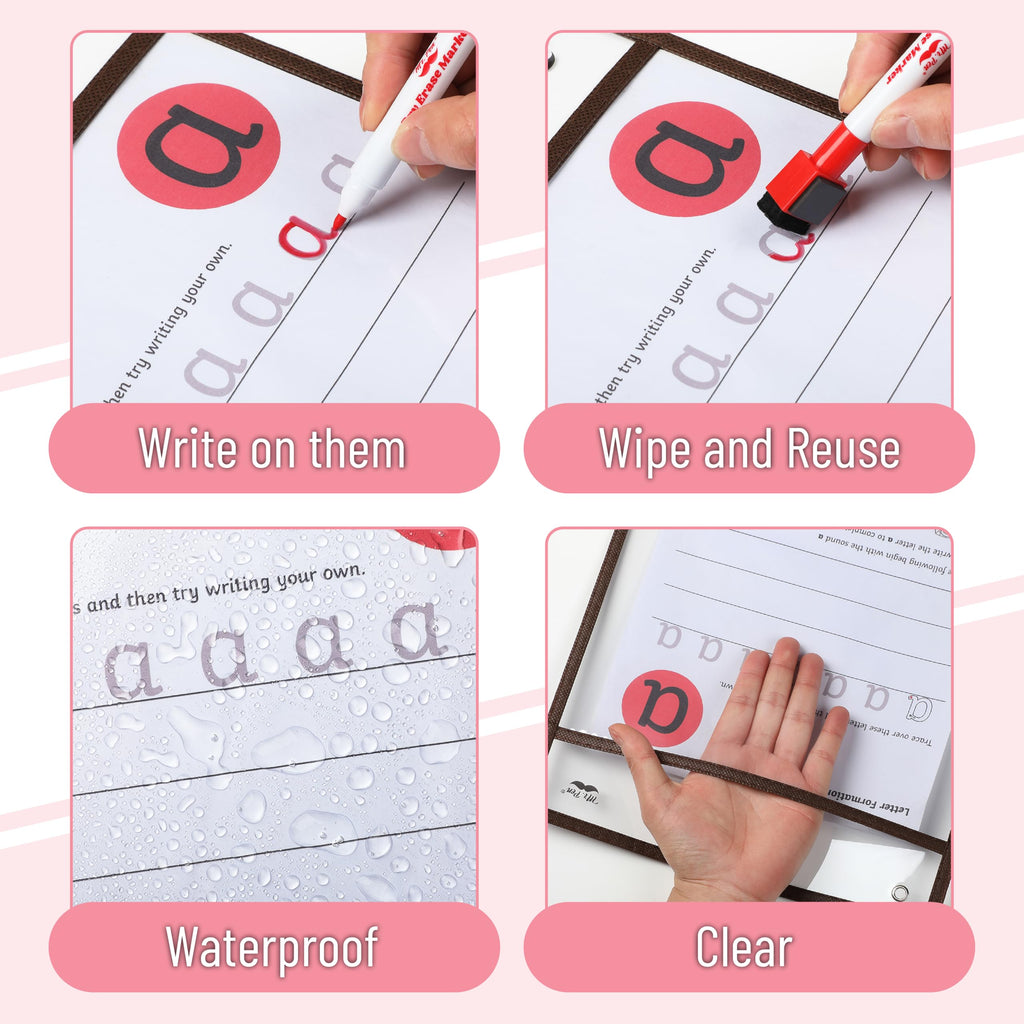Mr. Pen- Reusable Dry Erase Pocket Sleeves, 10" x 14", 6 Pack, Colorful