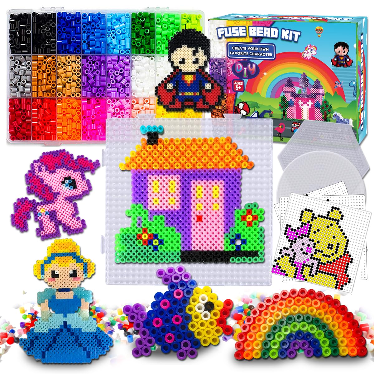 23000 5mm Fuse Beads Kit for Craft Gifts - 22 Colors | 106 Patterns