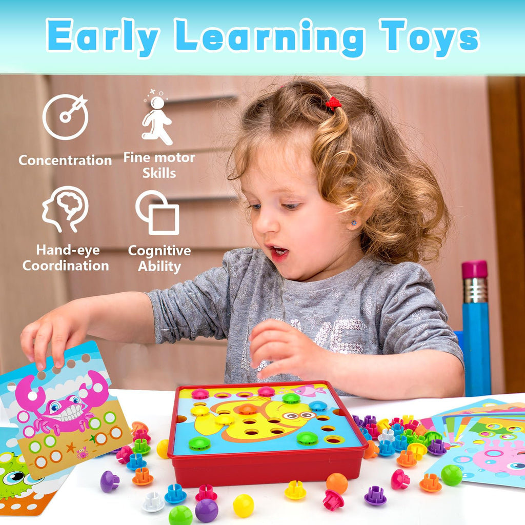 Button Art Toys for Toddlers Ages 3+, Mosaic Peg Board