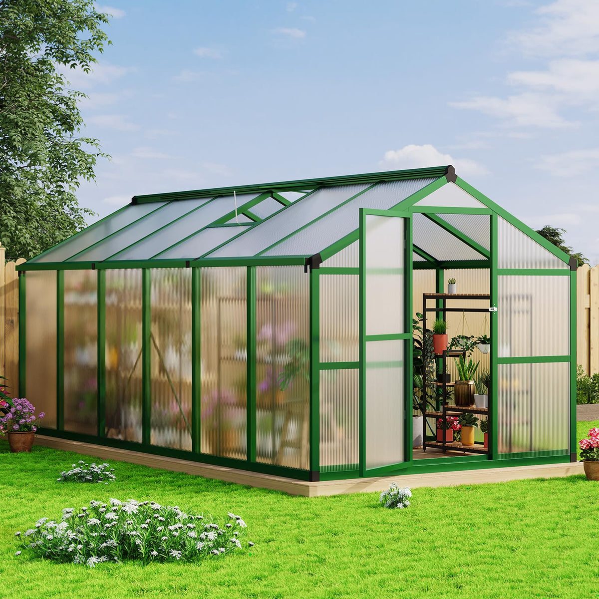 Garvee Aluminum Polycarbonate Greenhouse (6×8 to 8×12 ft)