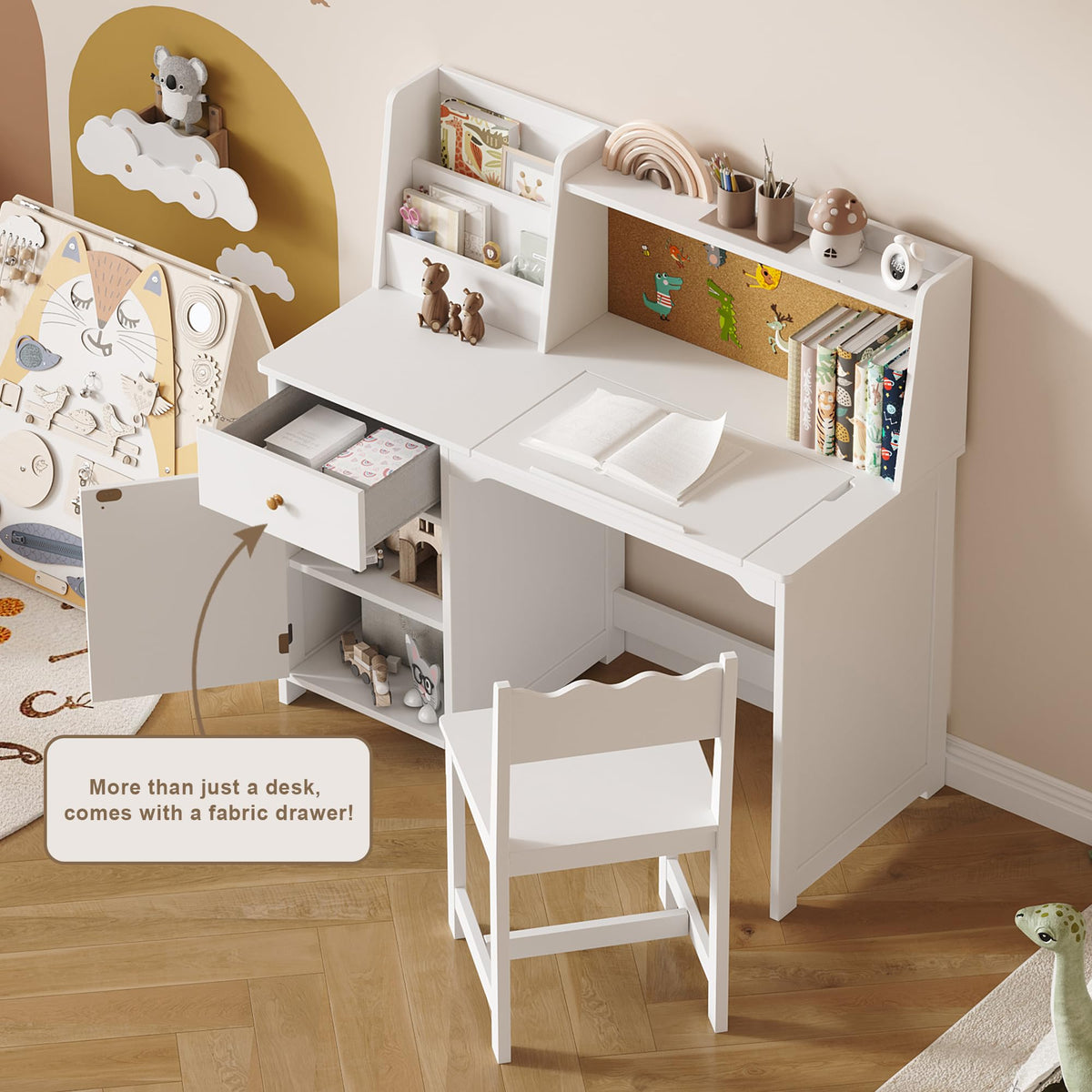 Treocho Kids Study Desk and Chair Set with Tiltable Desktop for 3-8 Years