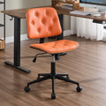 VipDesk Small Home Office Chair - Armless Mid Back Desk Chair with 360° Swivel and Wheels, PU Upholstered Height Adjustable Modern Walnut Computer Chair for Home, Office Meeting Room - Orange