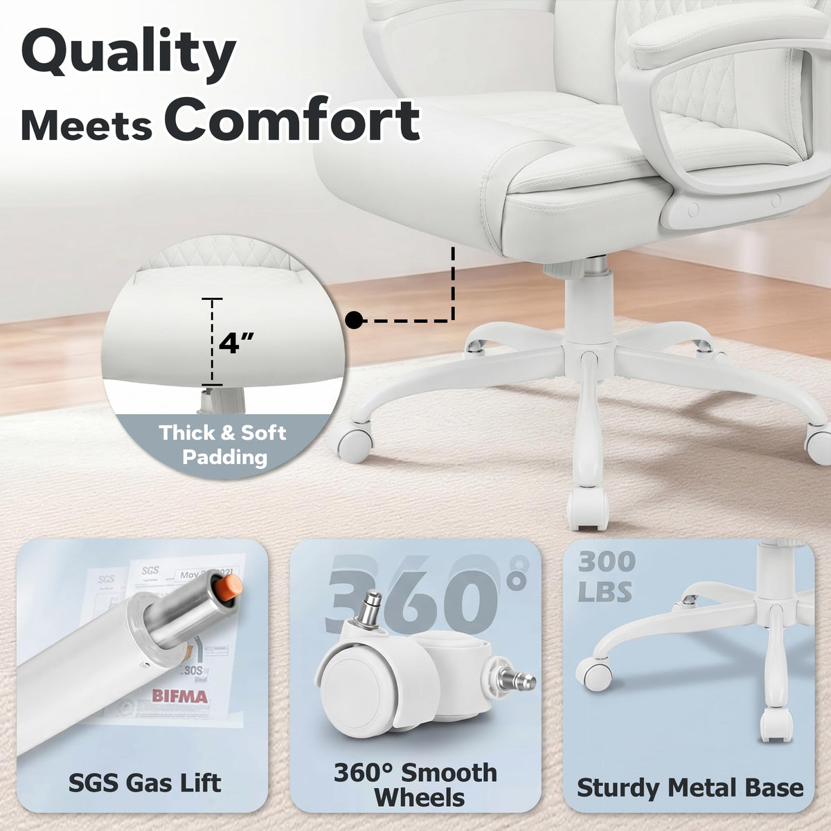 Office Chair, High Back Ergonomic Home Office Desk Chairs with Lumbar Support, Adjustable Big and Tall Computer Chair, 360° Swivel, PU Leather, Brown