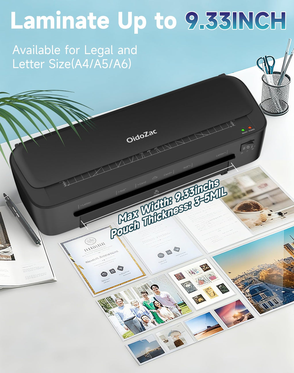 OidoZac: 9" 11-in-1 Laminator with Never-Jam Technology & 36 Sheets