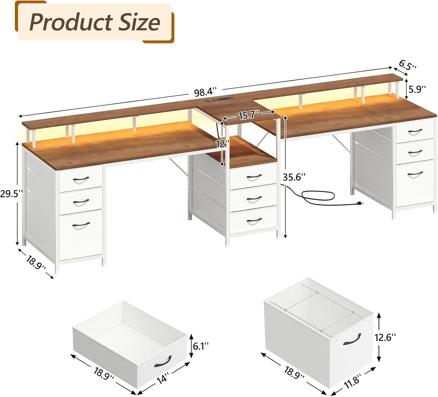 Brown White Two Person Computer Desk Monitor Stand Plus