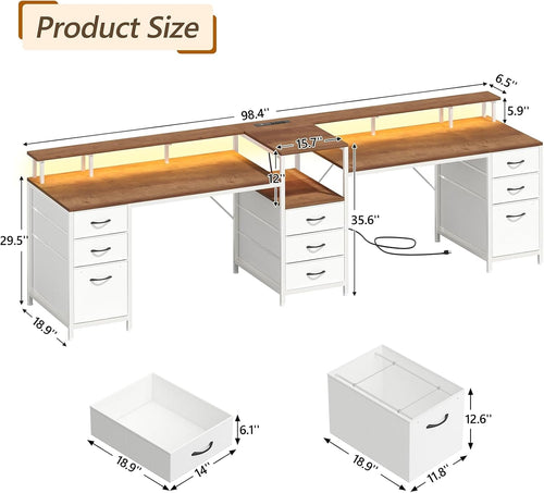 Brown White Two Person Computer Desk Monitor Stand Plus