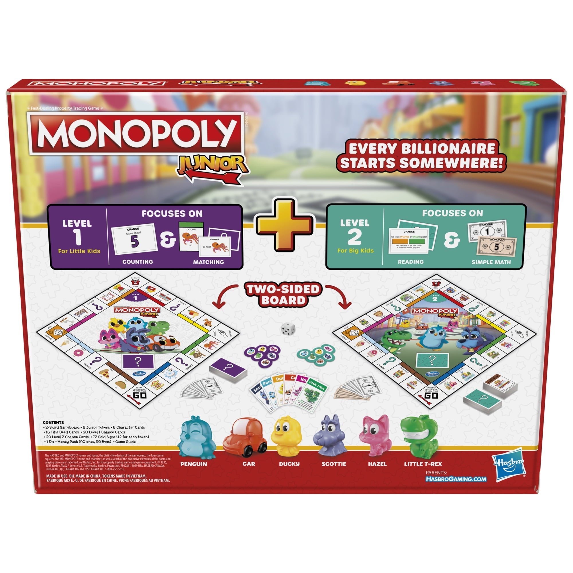 Monopoly Junior Board Game, 2-Sided Gameboard, 2 Games in 1 for Kids,
