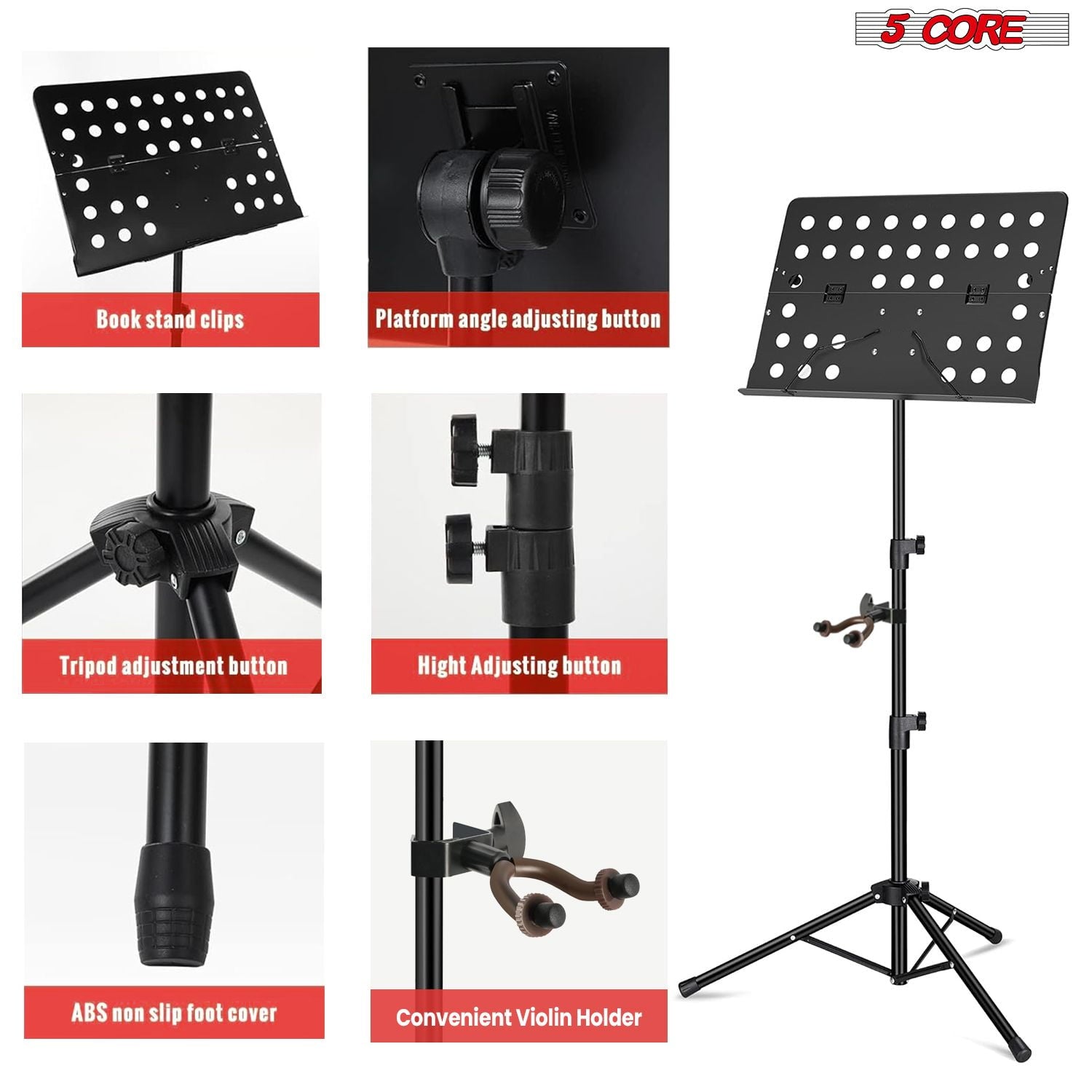 Adjustable Height Music Stand with Lightweight Foldable Design & Page