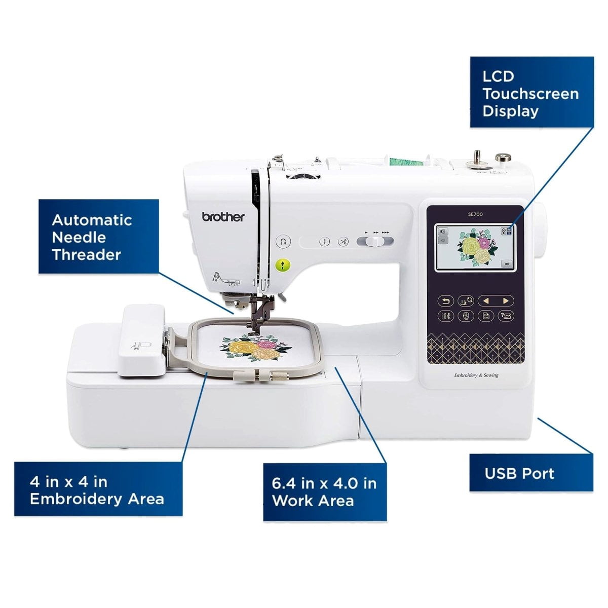 Brother SE700 Embroidery & Sewing Machine w/ 4" x 4" Hoop & 40+ Access