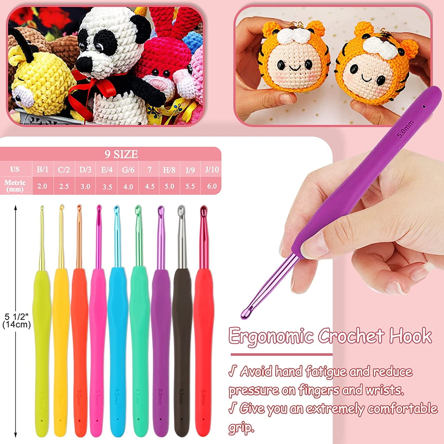 Wiher Upgraded Hanging Crochet Kit Beginners, 63PCS Crochet Hook Set w
