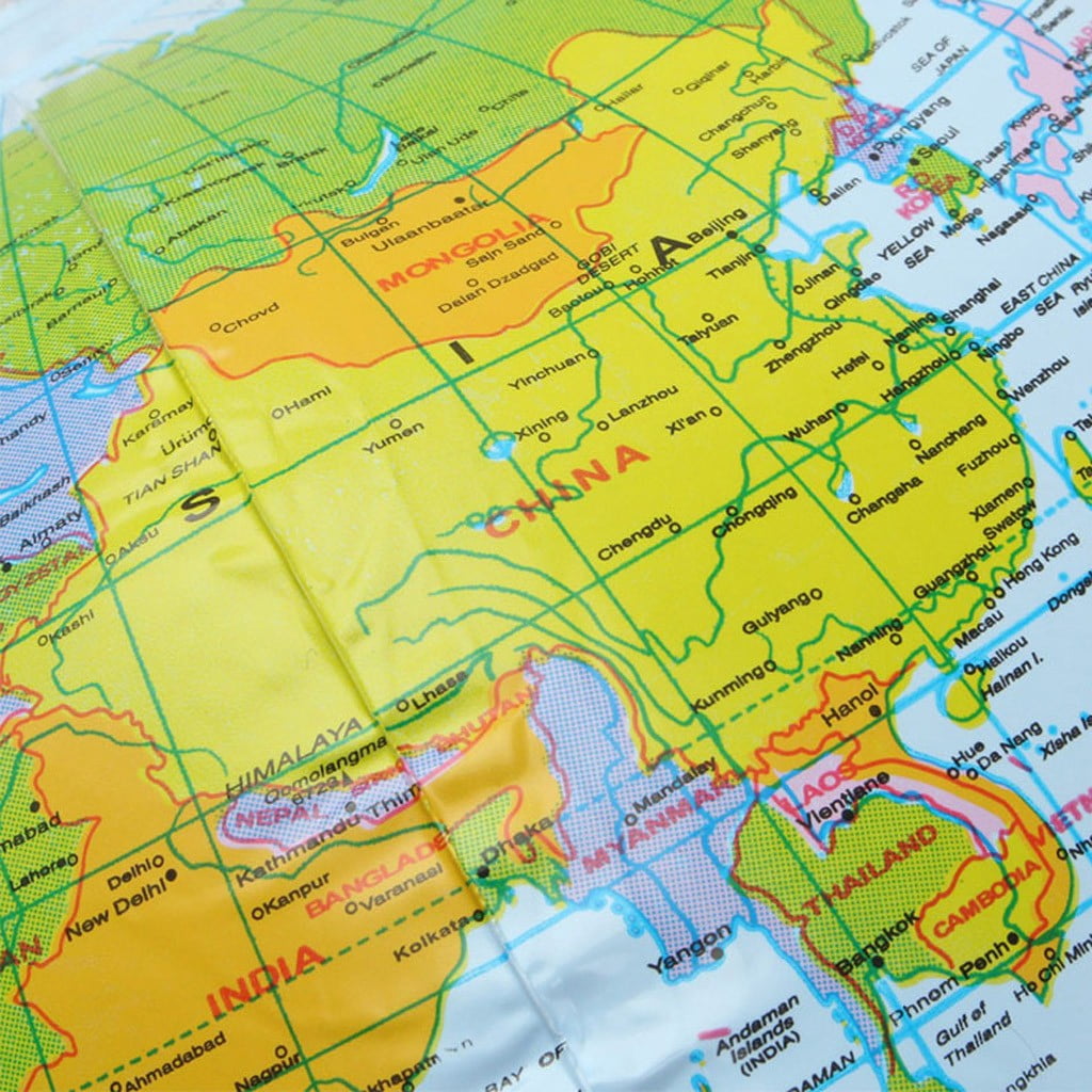 World Map Inflatable Beach Ball, Summer Pool Party Water Toy Ball Deco