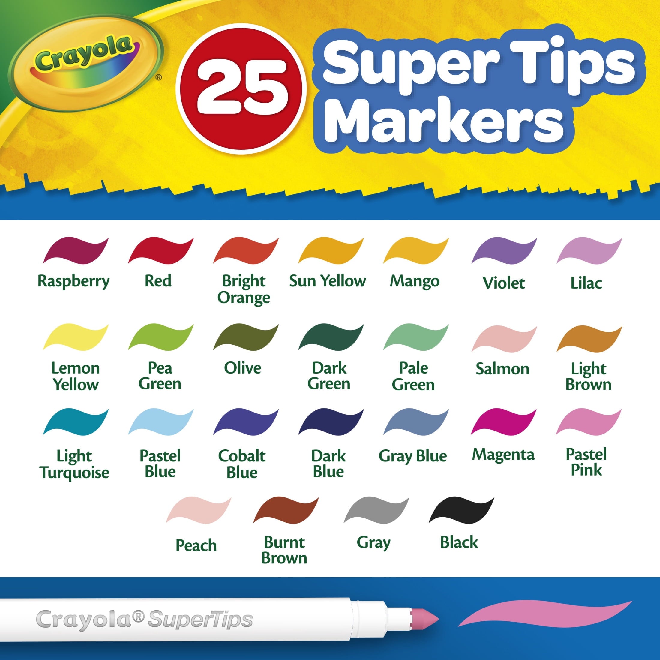 Crayola Create & Color Super Tips Marker Kit, 25 Ct with Storage, Back